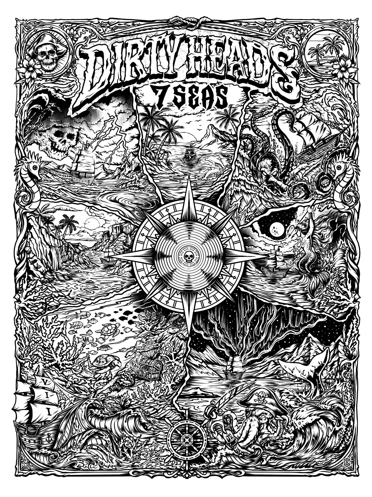 Dirty Heads - 7 Seas Treasure Map 2026 - Blackline