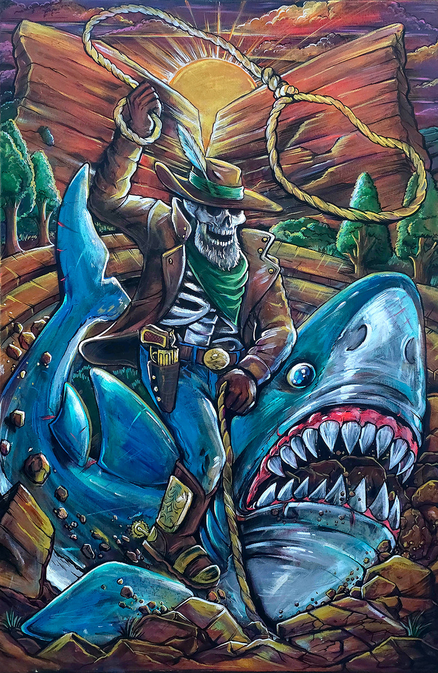Shark Wrangler Canvas Painting