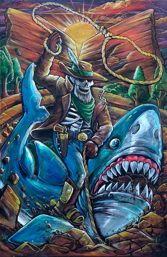 Shark Wrangler Canvas Painting